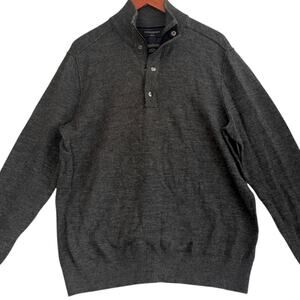 Banana Republic Merino Wool 1/4 Zip Sweater Mens Large Grey Knit Pullover Luxe